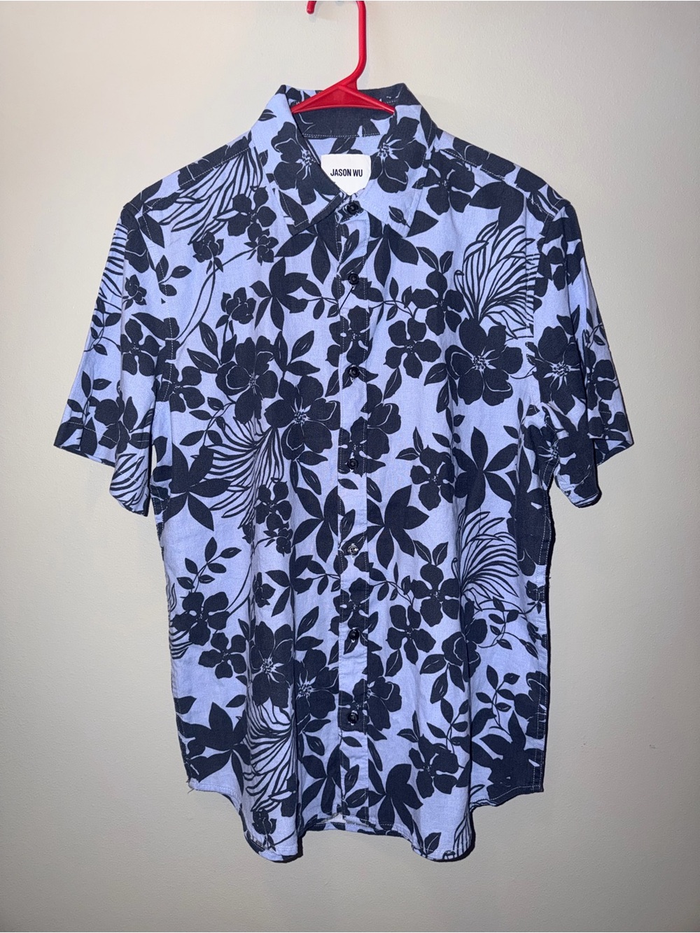 Jason Wu Light Blue & Black Floral Short-Sleeve Button-Down Shirt